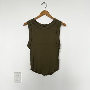 Free People x We the Free Kate Tee | Size M | Olive Green Muscle Tank | Raw Hem
